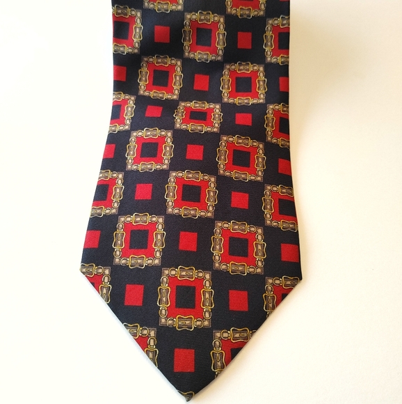 Gucci X-LONG Red Gold Black Geometric Silk Tie 60"x4"w Italy - Picture 1 of 4